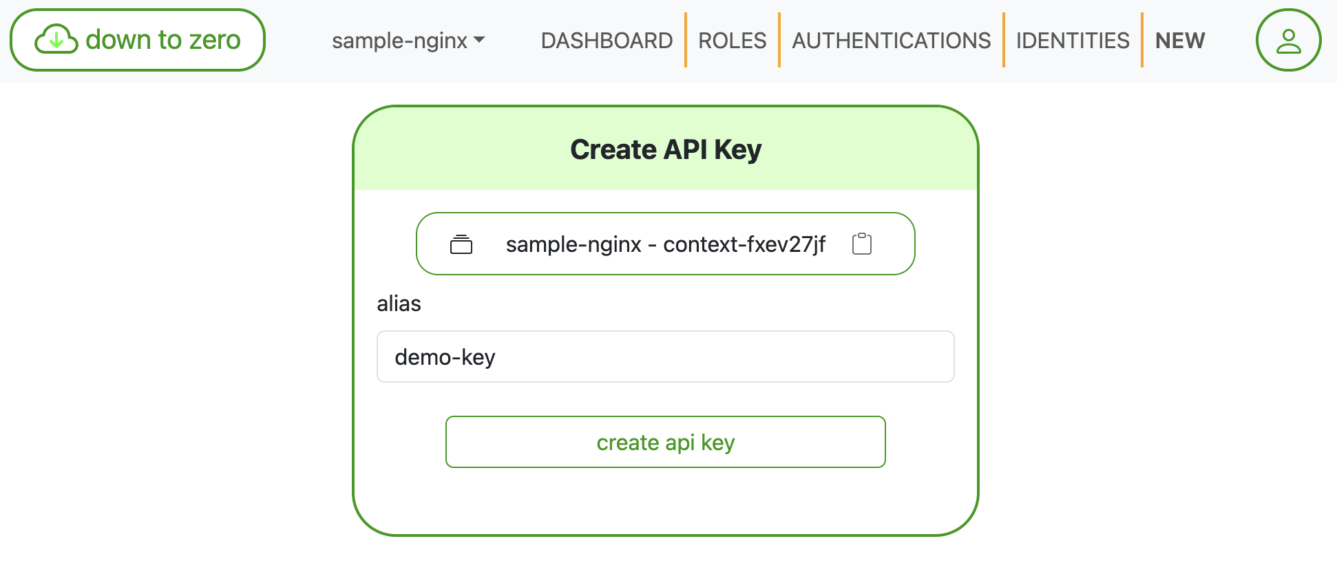 shows the dialog for creating an API key